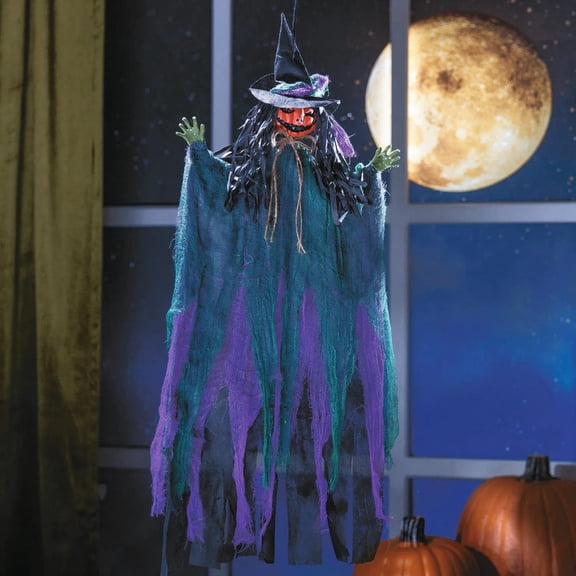 27 1/2" Hanging Pumpkinhead Scarecrow with Hat Halloween Decoration