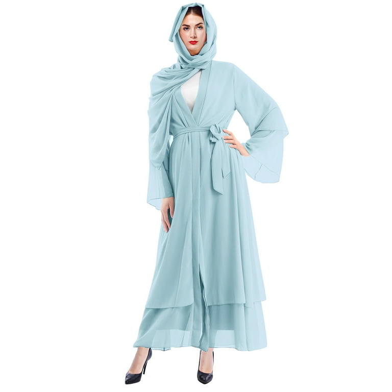 IBTOM CASTLE Women's Chiffon Muslim Cardigan Kaftan Middle East Arabian  Abaya Dress Casual Islamic Cover up Long Dresses S Light Blue - Walmart.com