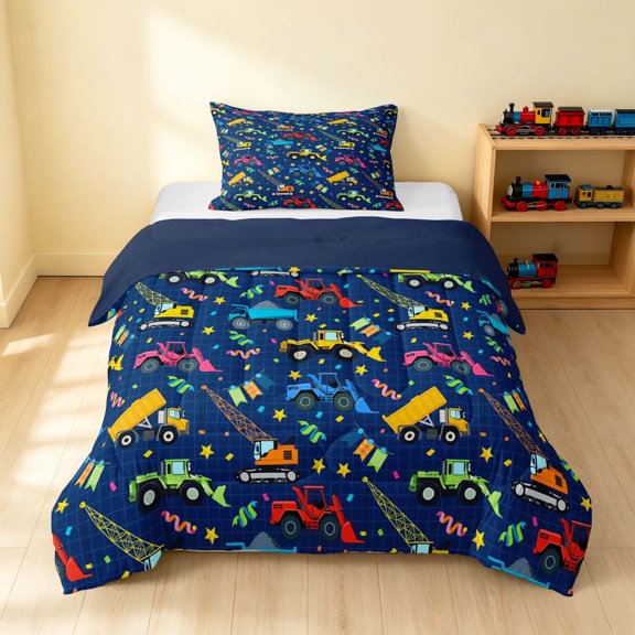Erosebridal Construction Vehicle Twin Comforter Sets, Excavator Bedding Set, Navy Blue, Navy Reversible 2-Piece 1 Comforter and 1 Pillowcase