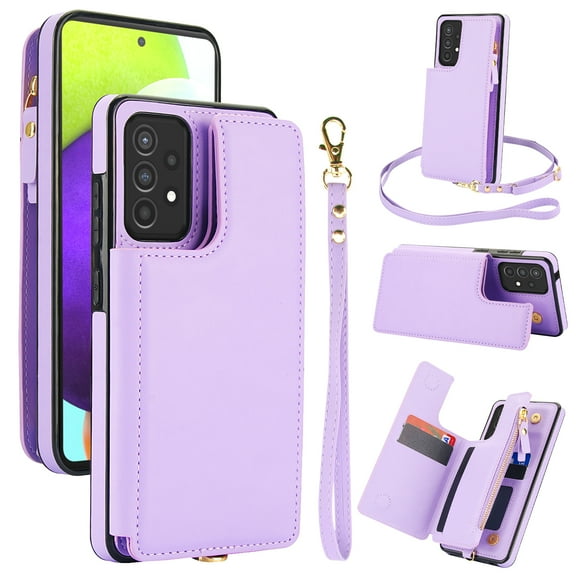Compatible with Samsung Galaxy S20 Crossbody Wallet Phone Case,RFID Blocking PU Leather Shockproof Phone Case Women Men Kickstand flip Back Wrist Strap Zipper Credit Card Holder Slots,Lightpurple