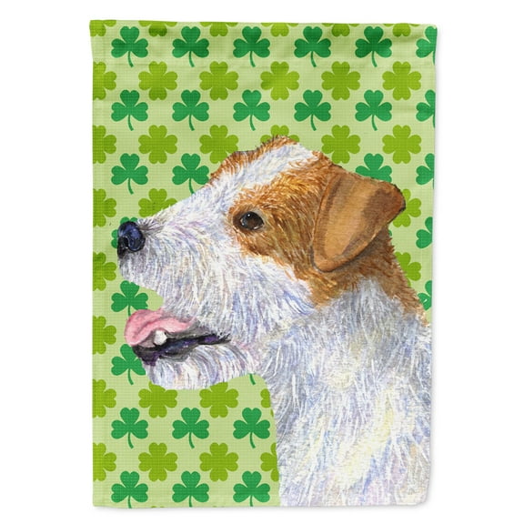 Jack Russell Terrier St. Patrick's Day Shamrock Portrait Garden Flag