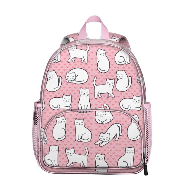 Watercolor Cat Artwork Student Backpack – Cute Cat Print Design With Cats And Hearts Pattern And Boho Cat Aesthetic