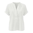 thumbnail image 6 of Craaazy Women's Relaxed Fit V Neck Blouse, Solid Color Short Sleeve Linen Cotton Tops, Comfy Casual Shirt for Summer Gifts, 6 of 6