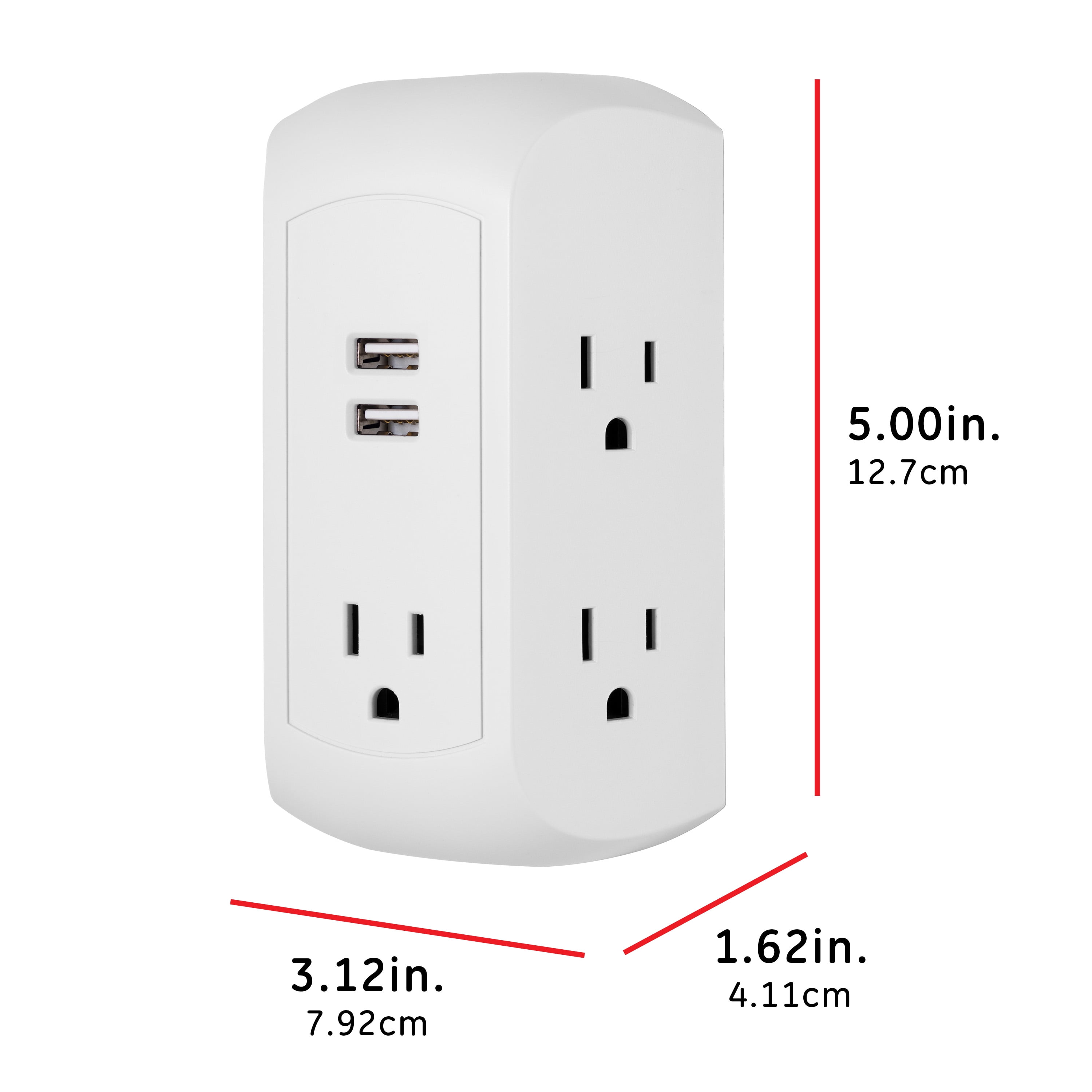 GE UltraPro 5-AC, 2-USB Side-Access Surge Protector, 560J, White – 58297