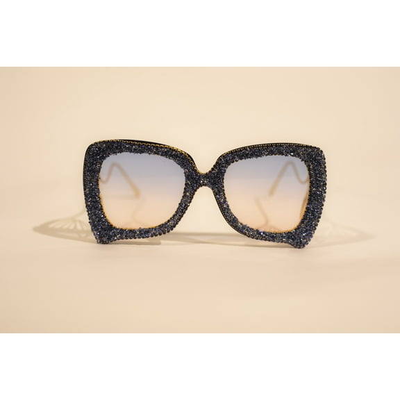 QC Shades Adult Female Glittered Square Oversized Fashion Sunglasses, Blue