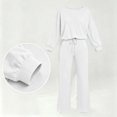 thumbnail image 7 of Ladies' Off Shoulder One Neck Long Sleeved Wide Leg Pants Set With Drawstring High Waist for Slimming, Casual Sports Two-Piece Set White M, 7 of 7