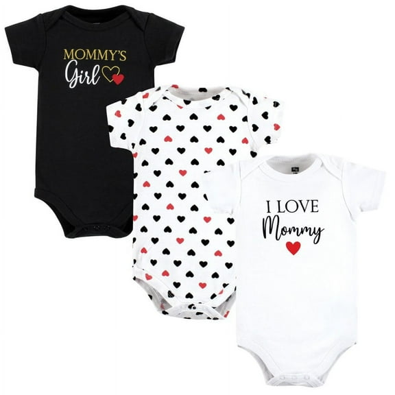 Hudson Baby Infant Girl Cotton Bodysuits, Girl Mommy Red Black 3Pk, Preemie