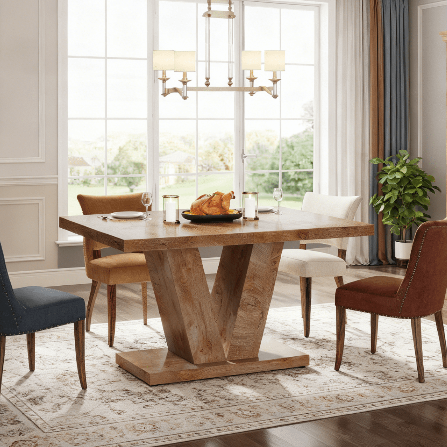 Fnova 47.24" Rectangular Farmhouse Dining Table, Wood Coffee Table for 4 People, Modern Kitchen Table for Dining Room, Light Brown (Chairs Not Included)