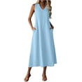thumbnail image 2 of Horkkom Maxi Dresses for Women Sleeveless Linen Summer Dresses Beach Casual Long Dresses with Pockets, S-2XL, 2 of 9
