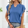 thumbnail image 2 of NAFUU Soft Ladies T-Shirts Solid Color V-Neck Summer Batwing Sleeve Loose Fit Casual Top With Small Collar Women's T-Shirts，Blue, 2 of 8
