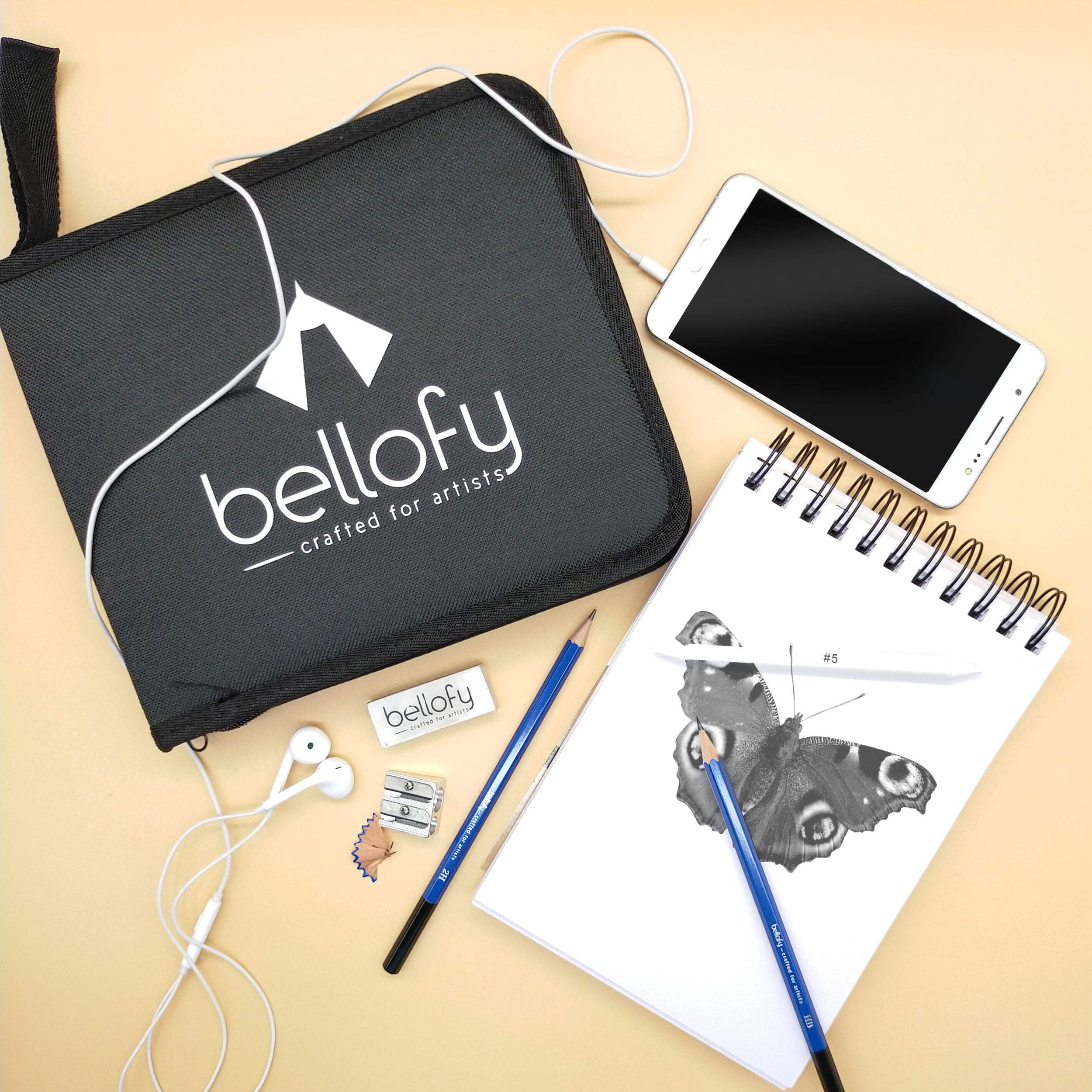 Bellofy Kit de arte profesional de 33 piezas – Kit de dibujo y dibujo con  lápices, gomas de borrar, bolsa de kit y bloc de dibujo gratis – Artículos