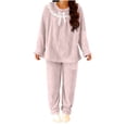 thumbnail image 6 of MGDXOX Women's Pajamas Sets Winter Fleece Flannel Sets Ruffle Collar Bow Top Elastic Cuff Pants Cozy Lounge Sleepwear Pink L, 6 of 7