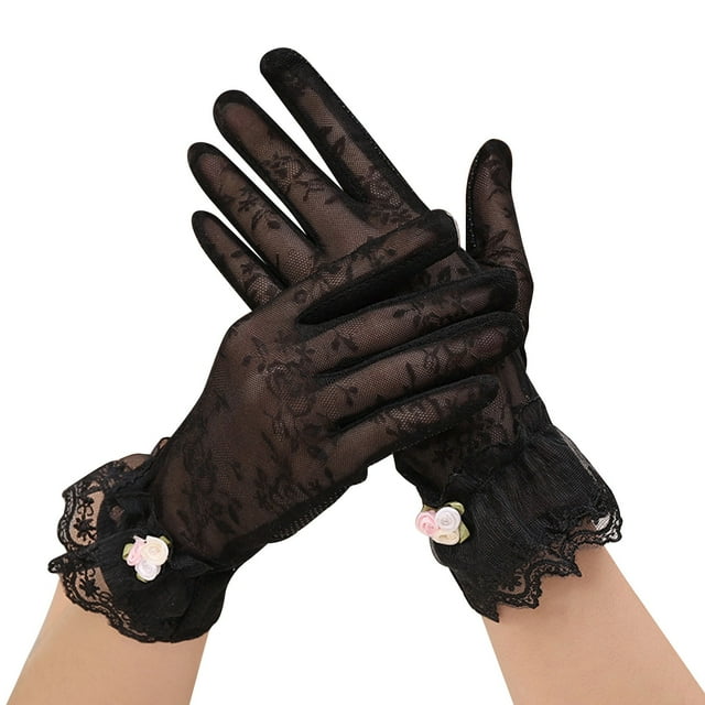 AWZXDE Black Gloves Womens Short Lace Breathable Riding Sunscreen Wedding Gloves Ice Silk Non Slip
