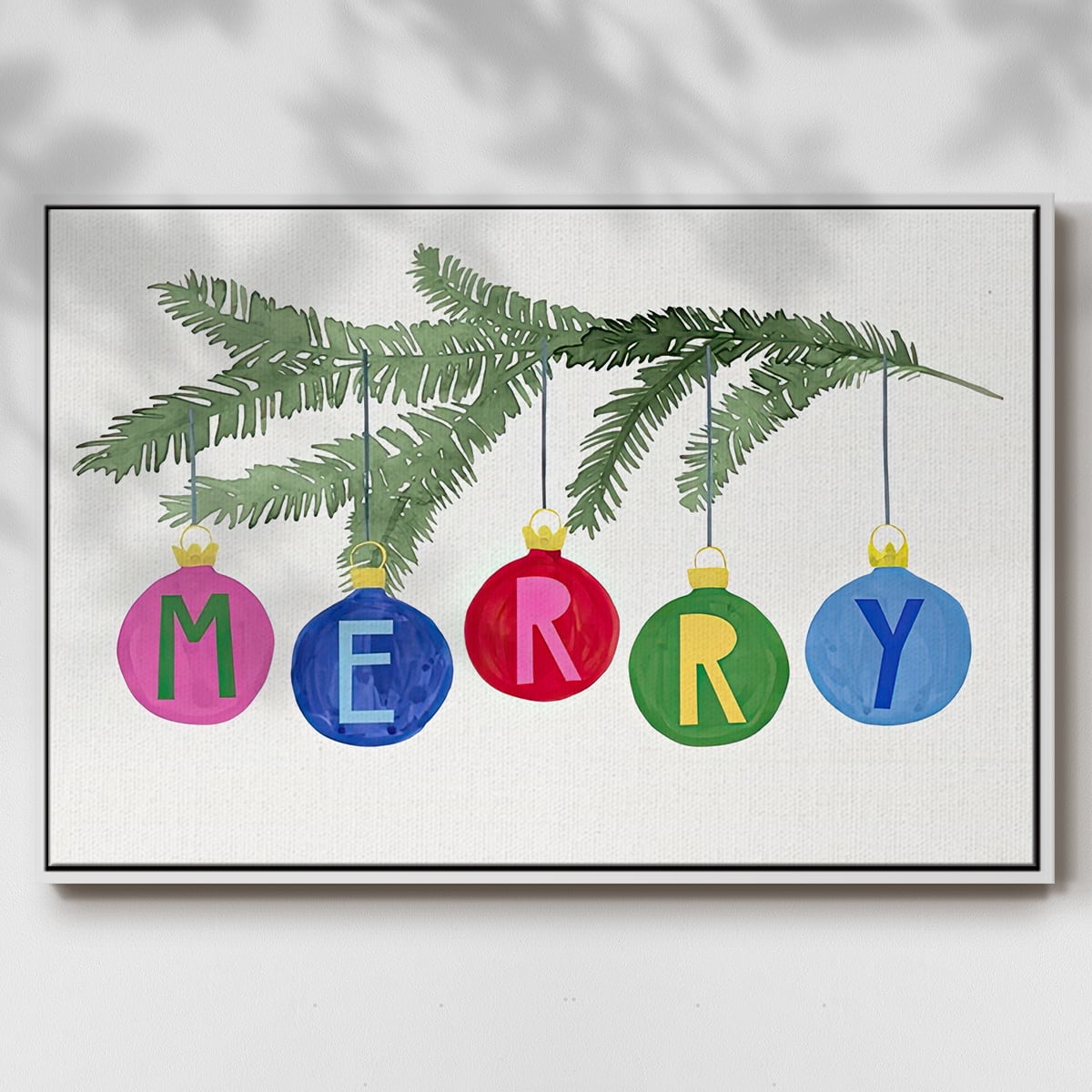 Colorful Christmas Collection A - Framed Gallery Wrapped Holiday Canvas - 27 x 41 - White Frame