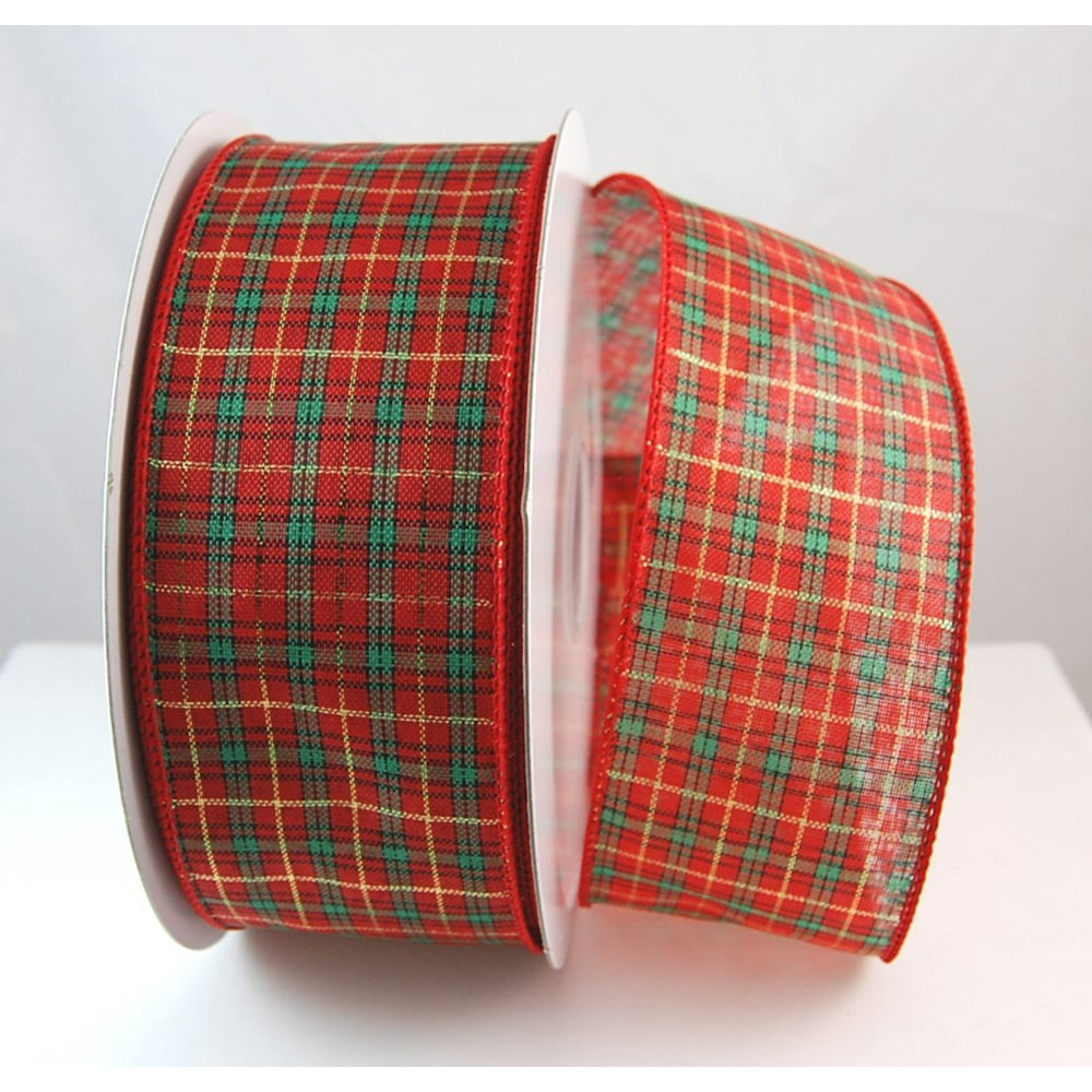 Plaid Holiday Wired Red and Gold Plaid Christmas Ribbon 2 1/2