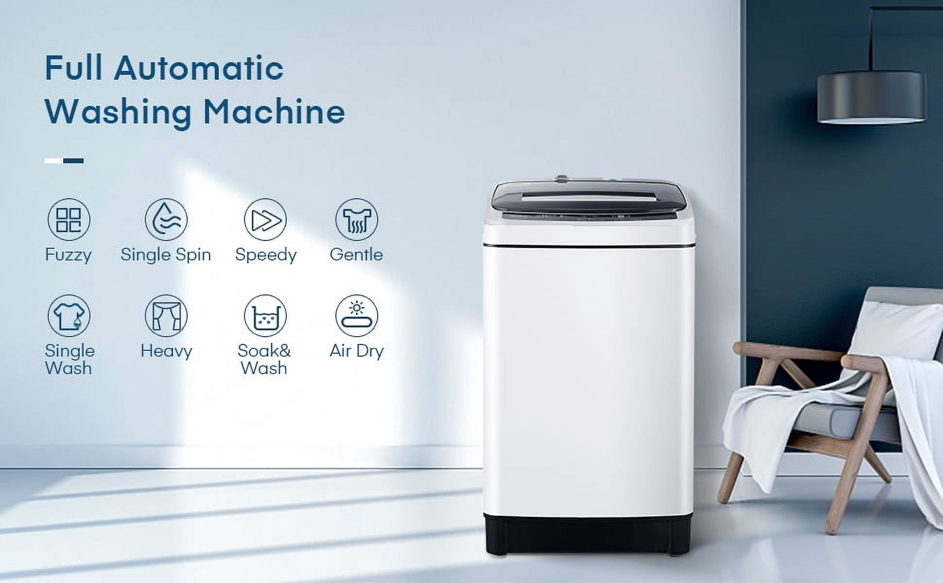 FOHERE Full Automatic Washing Machine, 1.5 Cubic feet 11 lbs Capacity Portable Machine, 8 Programs 10 Water Levels Energy Saving Top Load Washer for Apartment Dorm