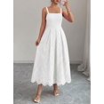 thumbnail image 6 of White Womens Sleeveless Maxi Sundress With Eyelet Cutout Square Neck Flowy Beach Vacation Dress, 6 of 6