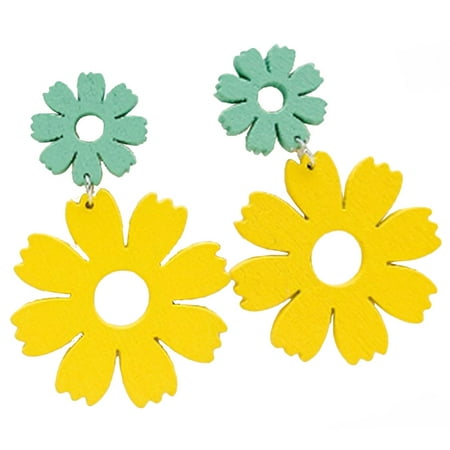 StylesILove Women Pastel Daisy Wood Dangle Stud Earrings Statement Wedding Special Event Flower Jewelry (Yellow)