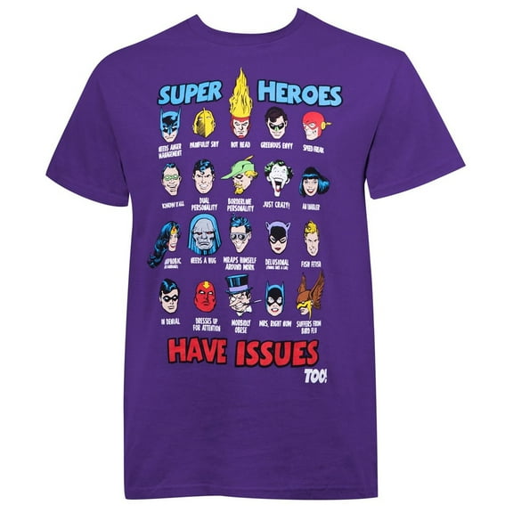 DC Comics Superheroes Have Issues Men's T-Shirt-XLarge
