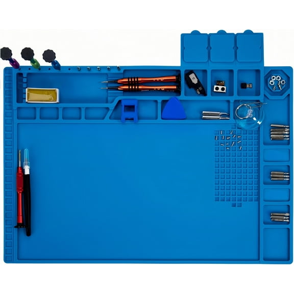Premium Heat Resistant Magnetic Repair Work Mat Large Silicone Soldering Mat for Soldering, Electronics, Computer Cellphone Repair, BGA Soldering Gun Iron Workbench Protection, Blue