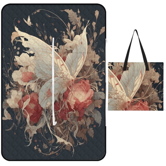 Elegant Butterfly Floral Artwork Serene Beauty Outdoor Picnic Blanket, Foldable Waterproof Beach Mat, Portable Beach Blanket for Beach Camping, Hiking, Family Concerts