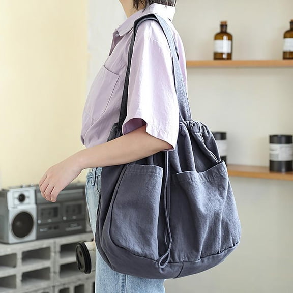 IELGY Korean version of simple drawstring bundle handbag, casual large-capacity canvas bag