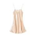 thumbnail image 3 of Daiosportswear Women's Solid Color Satin V-Neck Spaghetti Strap Short Nightgown Beige L(L), 3 of 6