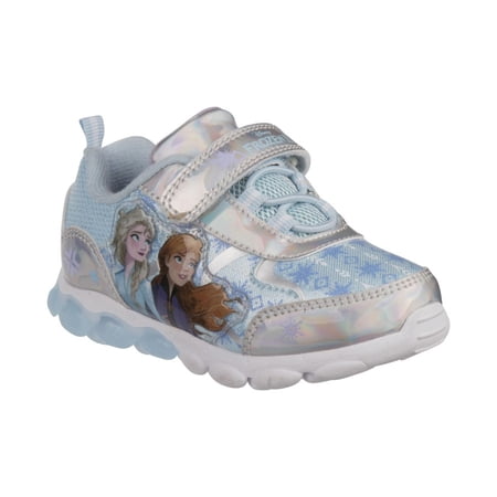 Disney Girls Frozen Theme with Five White Lights Sneakers, Blue Silver, Size: 11