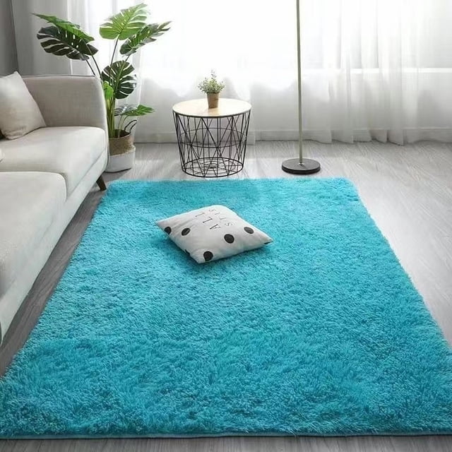 Alfombra de microfibra lavable a máquina para salón, dormitorio, esponjosa, peluda, para mesita de noche, dormitorio, gris, suave, antideslizante, para interiores, cocina familiar (azul)