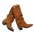 thumbnail image 3 of RotHome Women Thigh High Boots Wide Calf Chunky High Heel Pointed Toe Fold Over Boot Fashion Fall Winter Tall Pull On Knee High Boots for Women, 3 of 9