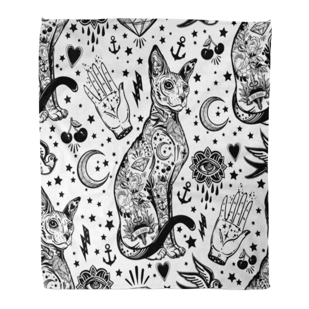 Black and White American Traditional Tattoo Design Pattern Throw