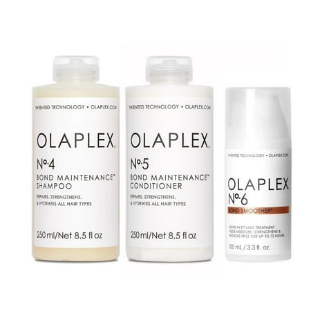 Olaplex No 4 Bond Maintenance Shampoo and No 5 Bond Maintenance Conditioner 8.5 oz Each and No 6 Bond Smoother Leave in Styling Treatment 3.3 oz Set