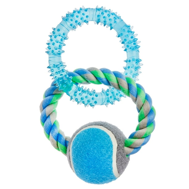 Vibrant Life Chomp & Tug Buddy TPR & Rope Ring Interactive Dog Chew Toy
