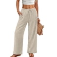 thumbnail image 2 of Nestiefly Women's Wide Leg Beach Pants Elastic Waist Lightweight Casual Flowy Palazzo Summer Lounge Trousers with Pockets Beige XL, 2 of 9