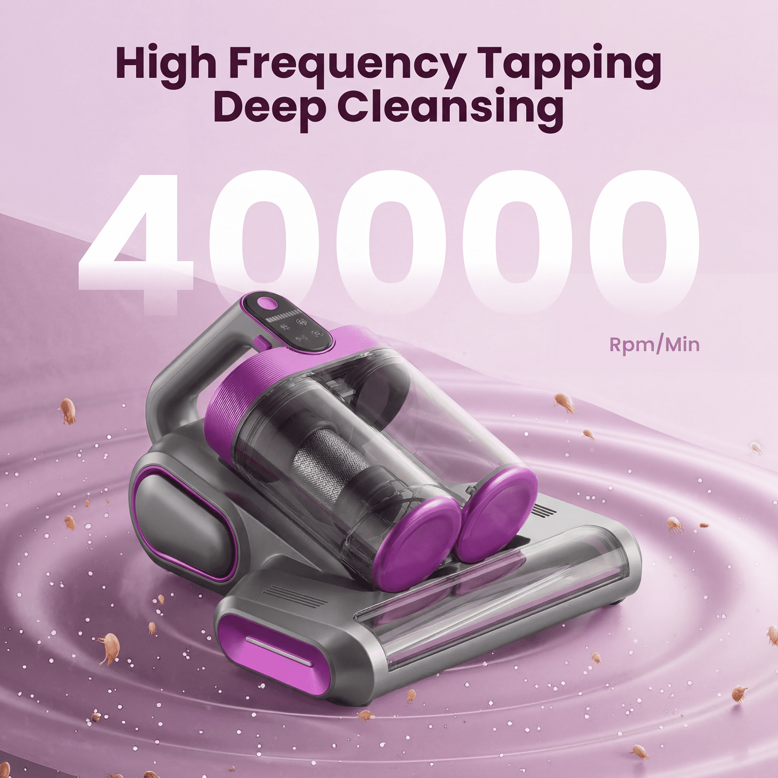 KANFUAQ Mattress Vacuum Cleaner, 18Kpa/30Mins Cordless Bed Vacuum with UV Light & LED Display, Handheld Vacuum for Bed Couch Crib Purple