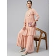 thumbnail image 3 of Janasya Indian Peach Georgette Thread Work Flared 3/4 Sleeve Designer Sleeves Round Neck Knee Length Kurta With Sharara, 3 of 8