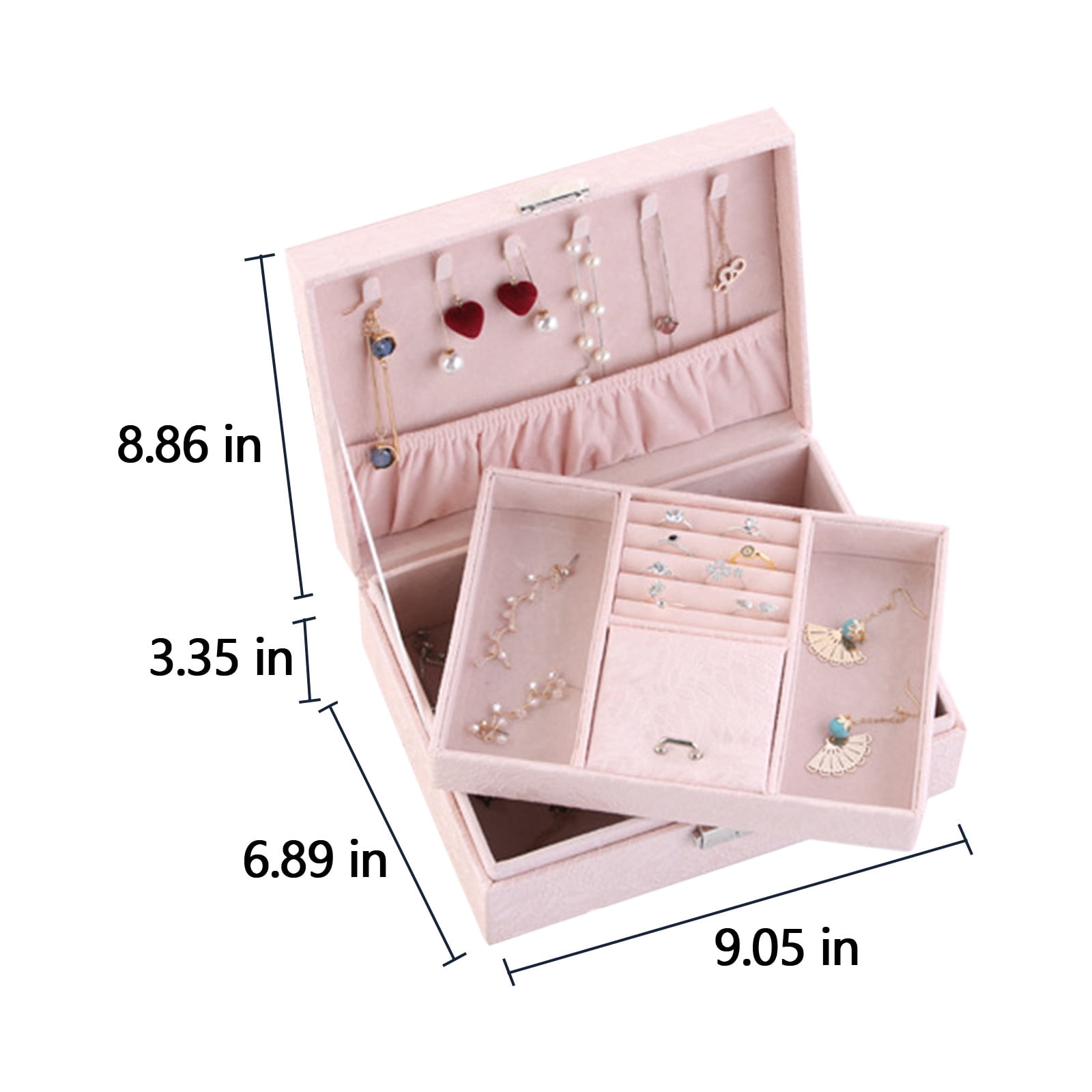 Jubipavy Jewelry Box With Lock Jewelry Organizer Storage Case With 2-Layers Display For Earrings Bracelets Rings Watches