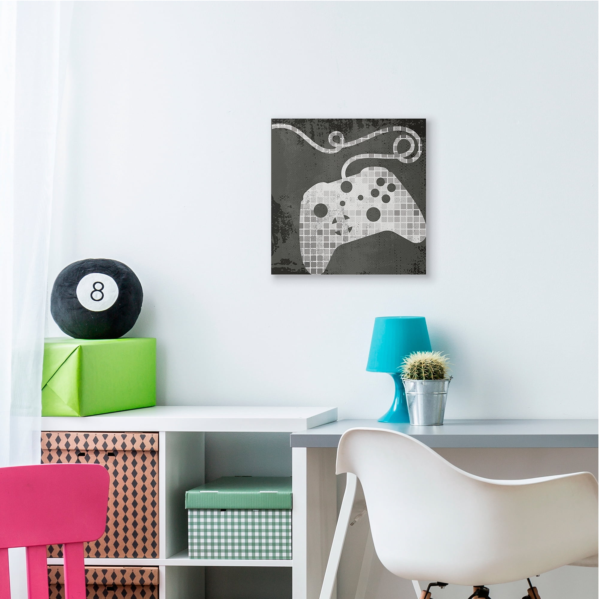 Video Game Controller Outline Geometric Square Pattern Art for Kids Gallery-Wrapped Canvas Print Wall Art, 17x17