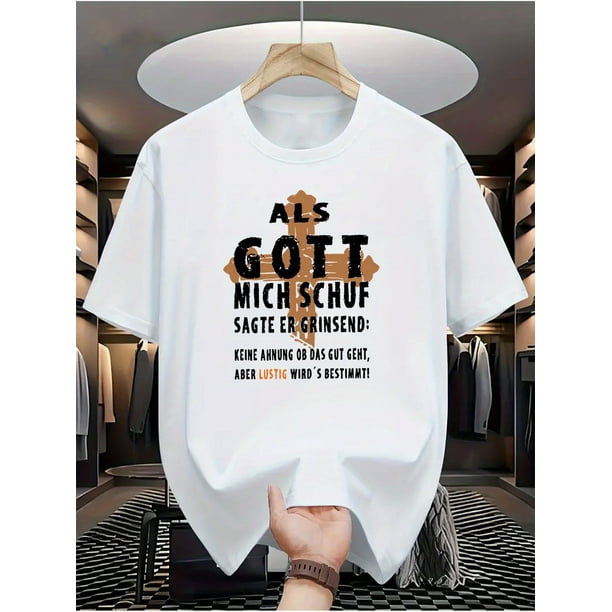 Camiseta informal de cuello redondo para hombre, 100 % poliéster, ligeramente elástica, corte regular, manga corta de verano con estampado único, moderna y cómoda.