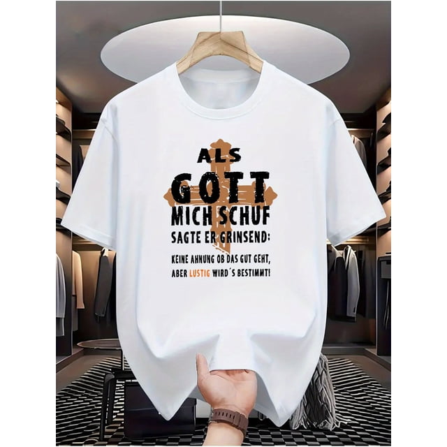 Men'S Casual Crew Neck T-Shirt, 100% Polyester Knit Fabric, Slight Stretch, Regular Fit, Summer Short-Sleeve Tee with Unique Print Design, Fashionable & Comfortable