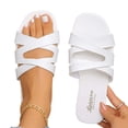 thumbnail image 4 of Wensltd Flat Sandals Women Square Round Toe Sandals Solid Color Breathable Spring Summer Outdoor Casual Walking Slippers White, 4 of 9