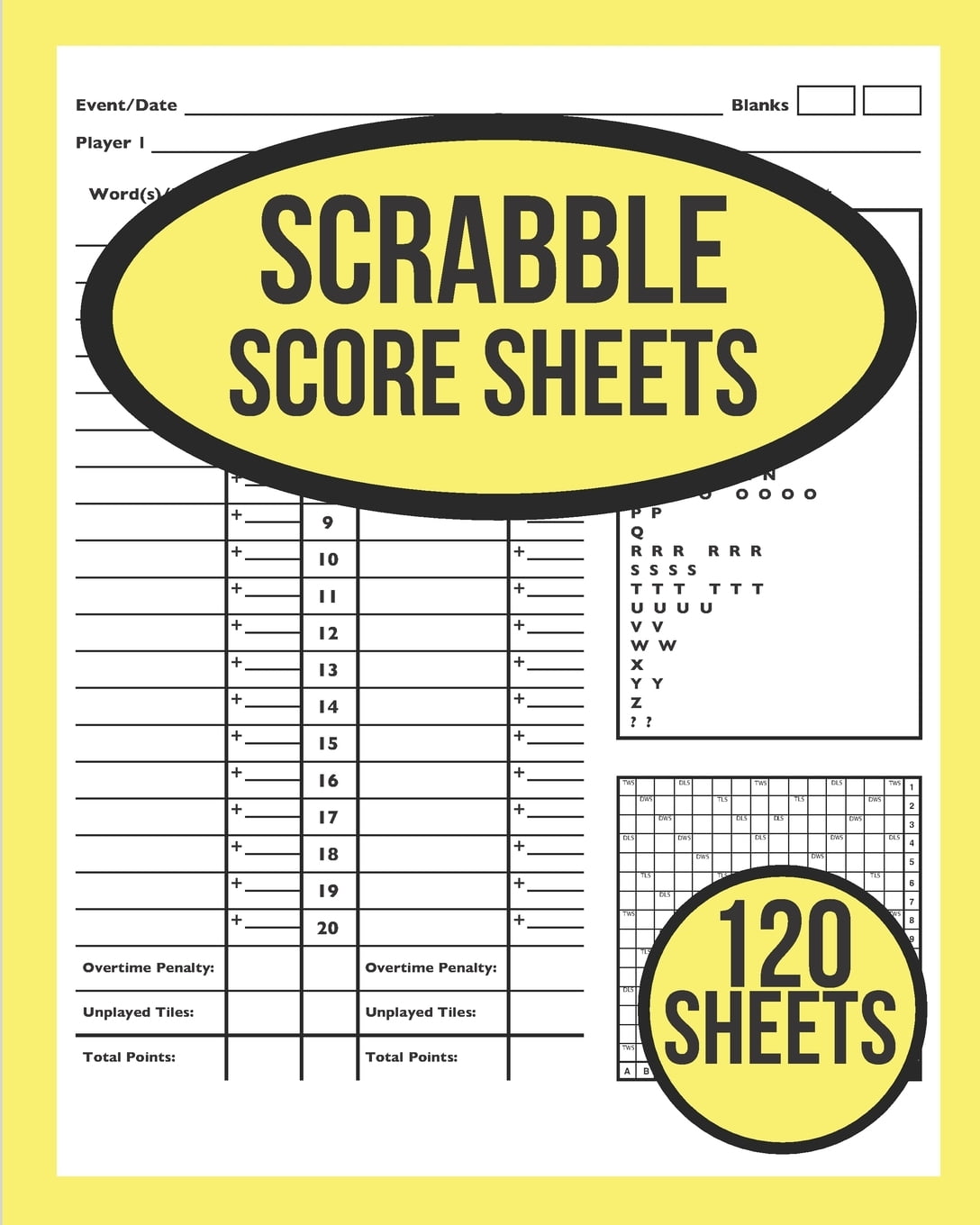 Scrabble Game Score Sheets For 2 Players : 120 Sheets (100+20 FREE