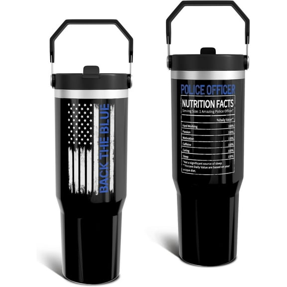 Police Gift 30 Oz Stainless Steel Travel Mug - Vacuum Insulated Tumbler with Handle, Flip Straw - Retirement, Graduation, Birthday Gift for Men & Boys (1PC)