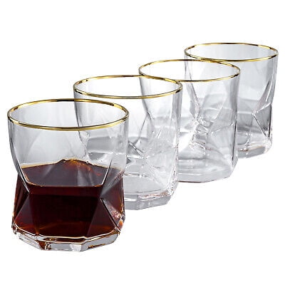 

11 oz Geometric Design Clear Glass Old Fashioned Whiskey Tumblers Set of 4