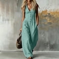 thumbnail image 6 of VBVC Women's Sleeveless V Neck Wide Leg Jumpsuit , Casual Loose Summer Long Romper For Women , Ladies' Button Down One Piece Outfit with Pockets , Green , S-2XL, 6 of 8
