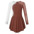 thumbnail image 3 of Aiihoo Girls Sparkle Rhinestone Dress Figure Skating Dress Long Sleeve Mesh Spliced Leotards Dance Dress Brown 8, 3 of 7