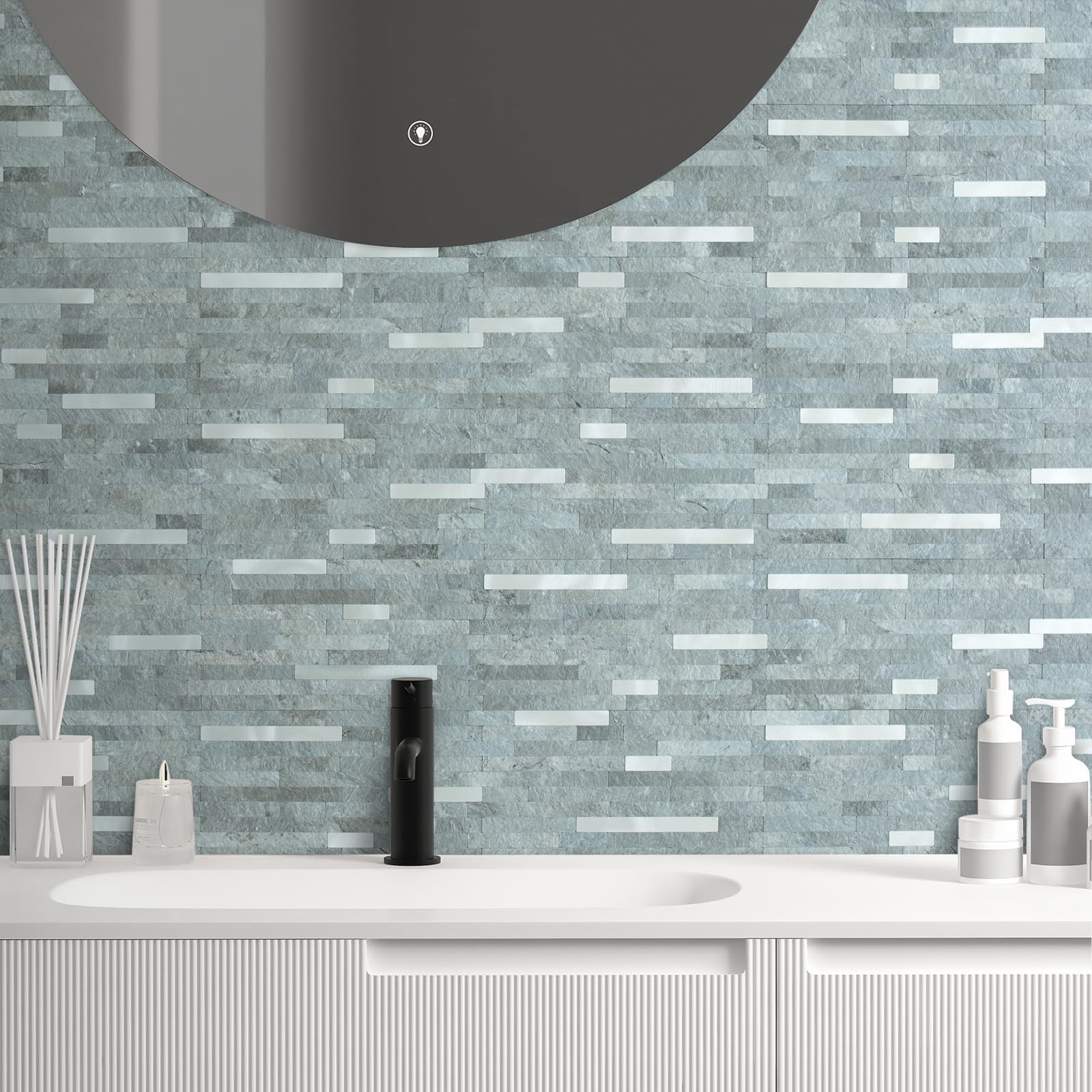 20 Sheets Mountain Rock Peel And Stick Backsplash  Pvc Mixed Metal Wall Tile On For Kitchen Bathroom