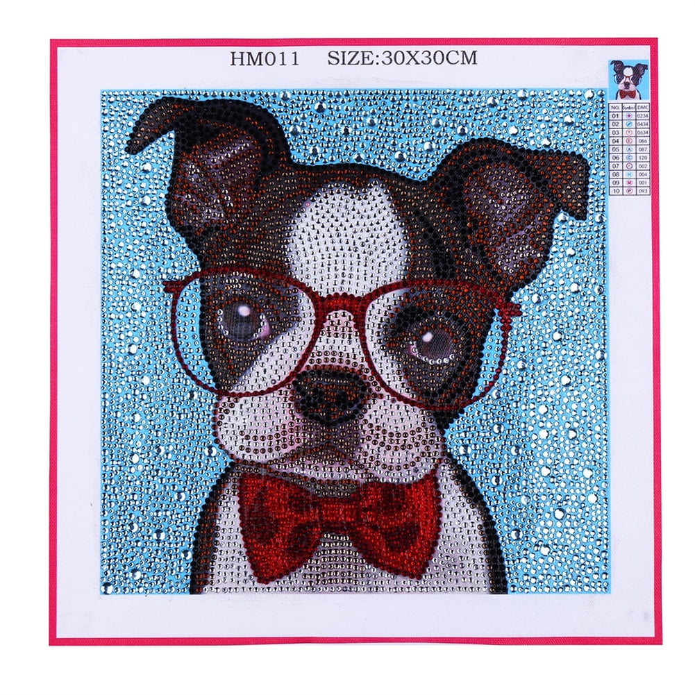 Creative DIY Dog with Eyeglass Design Full Drill Handmade Rhinestone Diamond Painting Embroidery Cross Stitch Arts Craft Kit Home Living Room Passageway Ornamentation Birthday Gift for Adults Kids