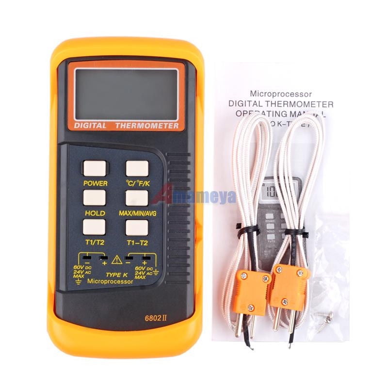 Dual Channel 2 K-Type Digital Thermometer Thermocouple Sensor 1300°C 2372°F 