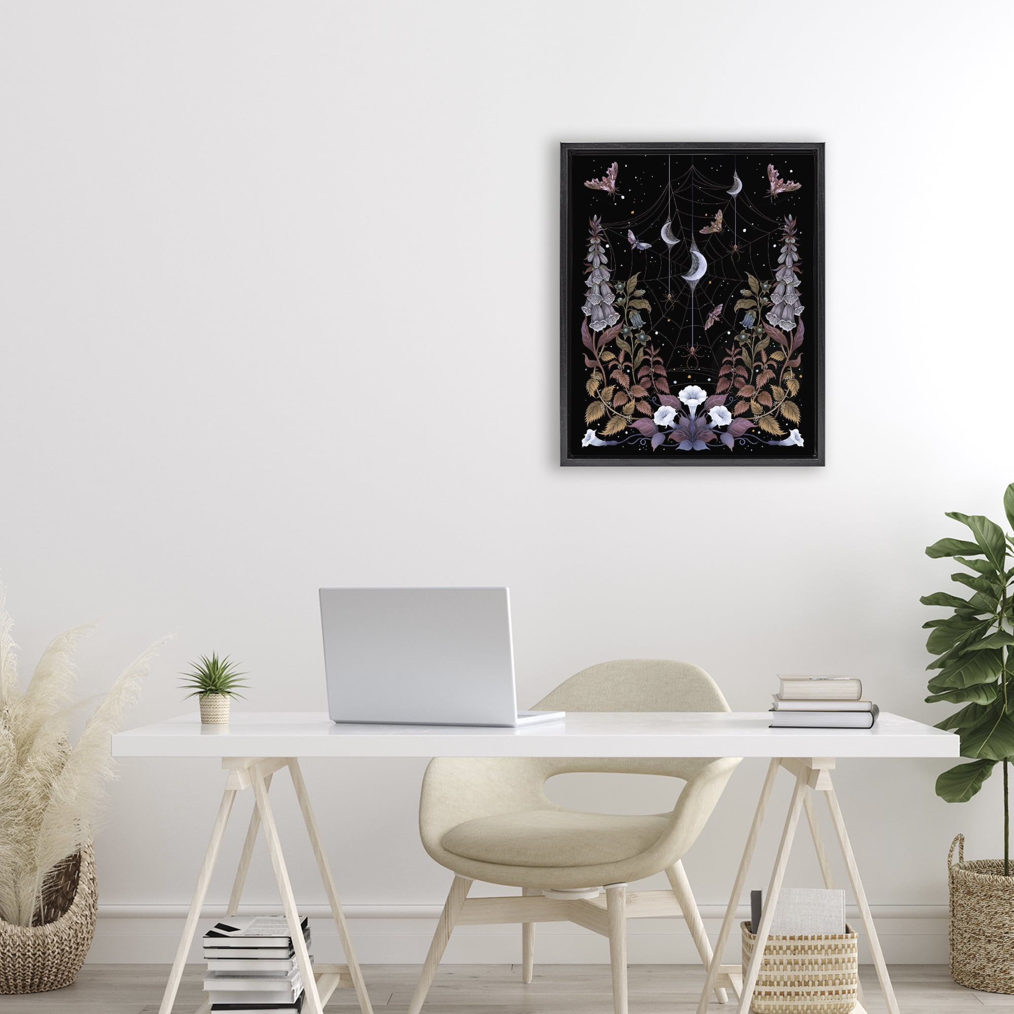 Stupell Industries Witch Garden with Spider Webs Black Framed Floater Canvas Wall Art, design by Episodic Drawings